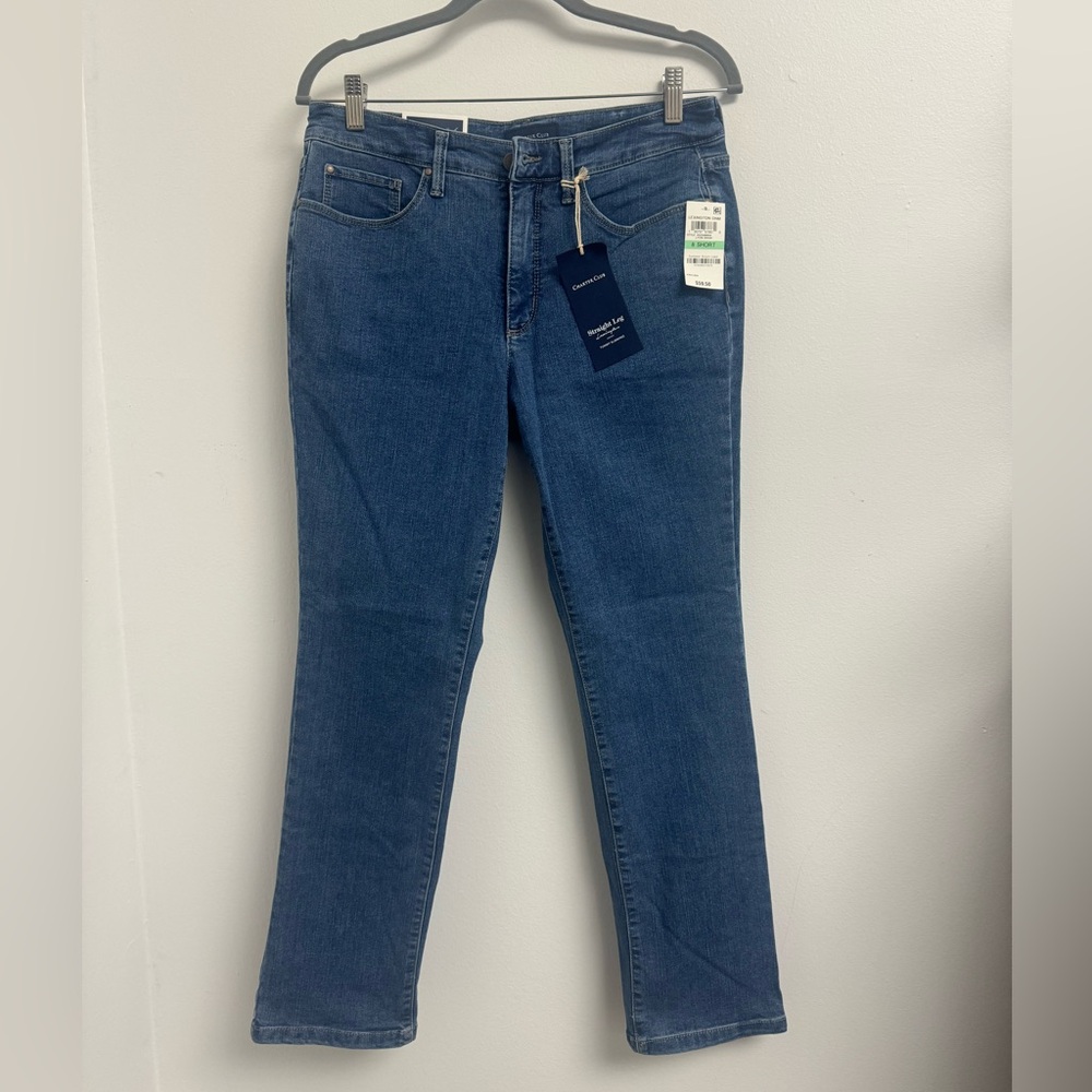 NWT Charter Club Straight Leg Blue Jeans - Women Size 8 SHort Dark Wash Stretch